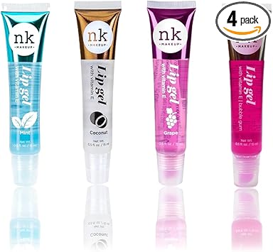 Nicka K New York جل لمعان الشفاه NK 15 مل فيتامين E لامع يغذي بنكهة العنب ولبان جوز الهند والنعناع من Nicka K عبوة متعددة من 4 - Image 1