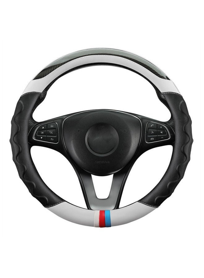 غطاء عجلة القيادة للسيارة من ألياف الكربون باللونين الأسود والأبيض للرجال ، غطاء عجلة القيادة عديم الرائحة مانع للانزلاق ومقاوم للانزلاق ، غطاء مقود دائري قابل للتنفس للسيدات - Image 1