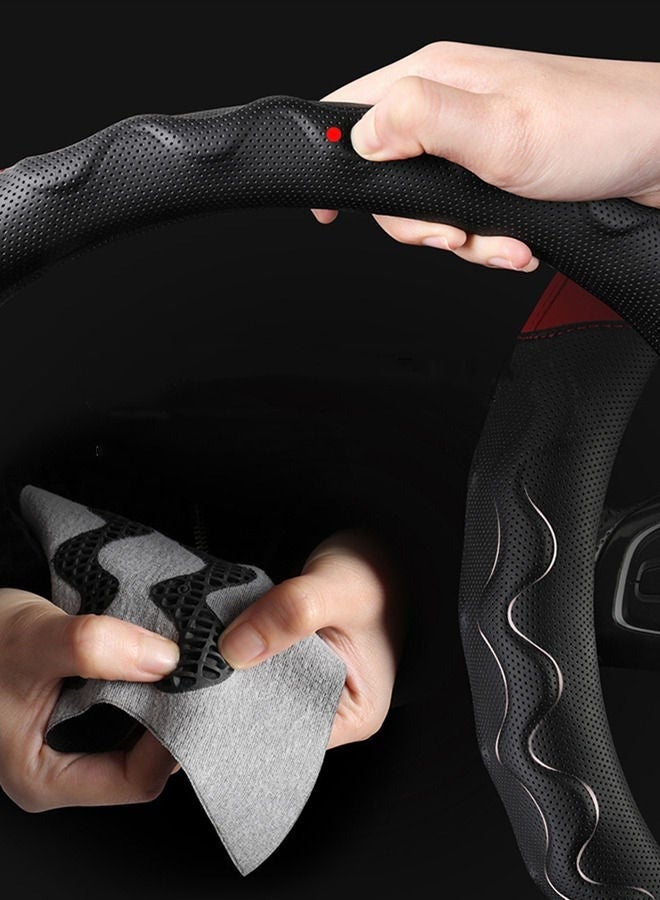 غطاء عجلة القيادة للسيارة من ألياف الكربون باللونين الأسود والأبيض للرجال ، غطاء عجلة القيادة عديم الرائحة مانع للانزلاق ومقاوم للانزلاق ، غطاء مقود دائري قابل للتنفس للسيدات - Image 3