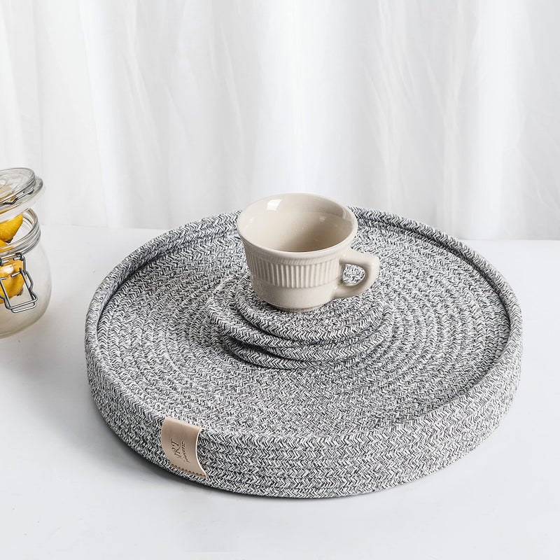 Art PineCones Woven Cotton Rope Round Placemats Set of 4 with Holder Included NonSlip and Heat Resistant for Your Perfect Table Decor Gray Mixed 13 inch Plus Coaster
