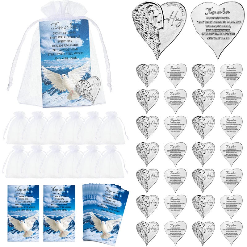 Sureio 90 Pieces Funeral Favors for Celebration of Life Heart Pocket Hug Token with Funeral Prayer Cards and Organza Bags As a Keepsake for Family Church Memorial Celebration of Life Gifts