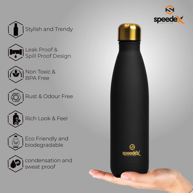 Speedex Thermos Bottle - 500 ML Vacuum Insulated Stainless Steel for Kids, Men, Women - Thermosteel Bottle Ideal for School, Office, Travel Flask for Hot & Cold Beverages - Black Colour - Image 2