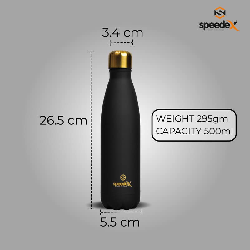 Speedex Thermos Bottle - 500 ML Vacuum Insulated Stainless Steel for Kids, Men, Women - Thermosteel Bottle Ideal for School, Office, Travel Flask for Hot & Cold Beverages - Black Colour - Image 3