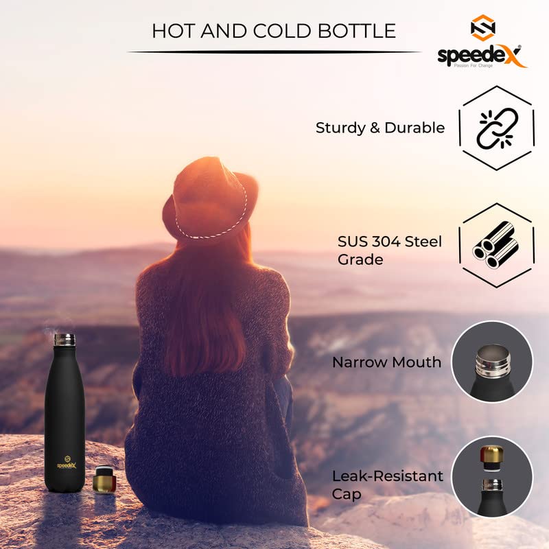 Speedex Thermos Bottle - 500 ML Vacuum Insulated Stainless Steel for Kids, Men, Women - Thermosteel Bottle Ideal for School, Office, Travel Flask for Hot & Cold Beverages - Black Colour - Image 5