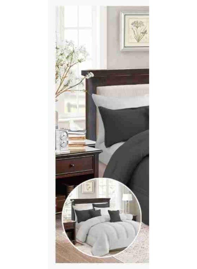 مارك مفرش نفرين ذو طابع وجهين فخم ملكي من خامه المايكروفايبر مقاس 1-لحاف 240*260سم، 1-شرشف   200*200 سم، 4-بيت مخده 50*75سم، 2- بيت مخده مربع 45*45سم. - Image 2