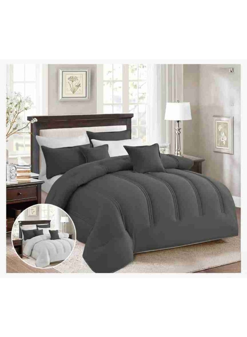 مارك مفرش نفرين ذو طابع وجهين فخم ملكي من خامه المايكروفايبر مقاس 1-لحاف 240*260سم، 1-شرشف   200*200 سم، 4-بيت مخده 50*75سم، 2- بيت مخده مربع 45*45سم. - Image 1