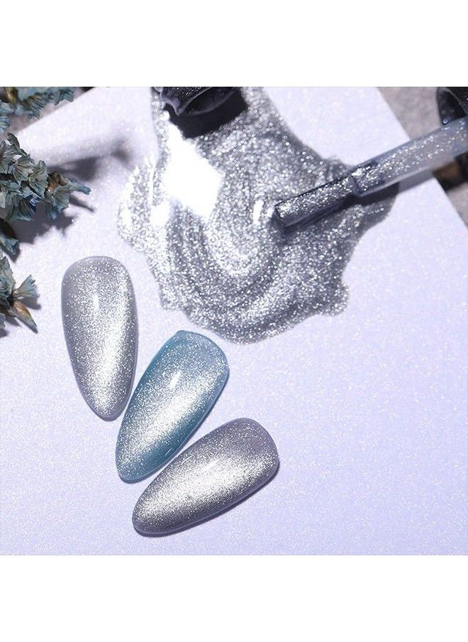 MIZHSE - 10Ml Universal Cat Eye Gel Nail Polish Bright Silver Uv Gel Nail Polish Glitter Nail Art Varnish With Magnetic (Sliver) - Image 1