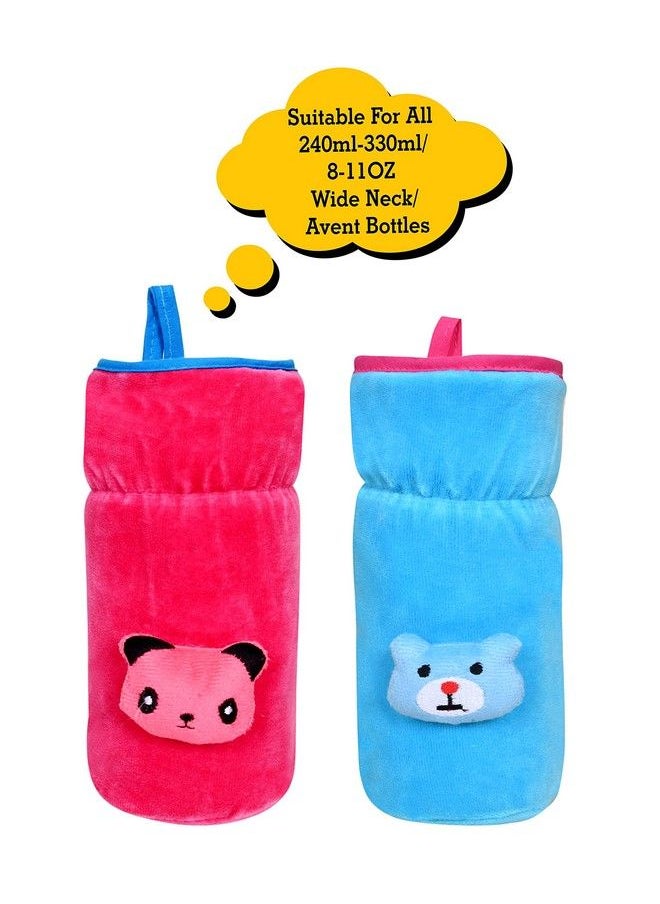 The Little Lookers - Bottle Cover For Philips Avent;Wide Neck Feeders Soft Plush Stretchable Baby Feeding Bottle Cover With Easy To Hold Strap (Blue & Pink Wide Neck 240 330Ml;8 11Oz) - Image 1