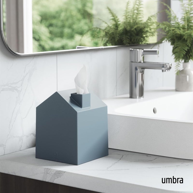 UMBRA Casa Cosmetic Tissue Box - Modern and Decorative Tissue Dispenser for Bathroom, Office, Bedroom and More, Slate Blue - Image 2