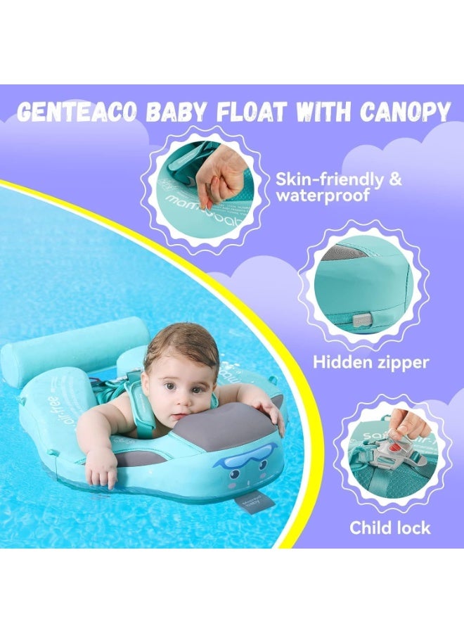 ROOTNRISEBLISS Baby Floats for Pool Canopy Removable Sun Protection Canopy,Float Non Inflatable Upgrade Soft Waterproof Skin-Friendly Leather Material Infant Swim Float 3-24 Months - Image 4