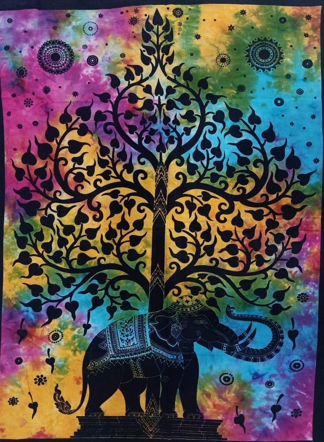 Doraya Psychedelic Elephant Tree Tie Dye Mandala Tapestry Hippie Hippy Celestial Wall Hanging Indian Bohemian Tapestries (Multicolour 1, Poster (30x40 Inches)) - Image 1
