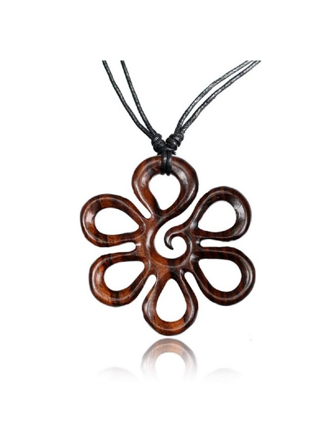 Earth Accessories - Adjustable Organic Wood Flower Necklace For Women Pendant Flower Necklaces - Image 1