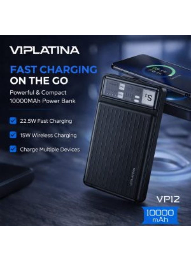 في آي بي لاتينا بنك طاقة Viplatina بسعة 10000 مللي أمبير، شحن سريع بقوة 22.5 واط، ومخرج شحن لاسلكي - Image 1