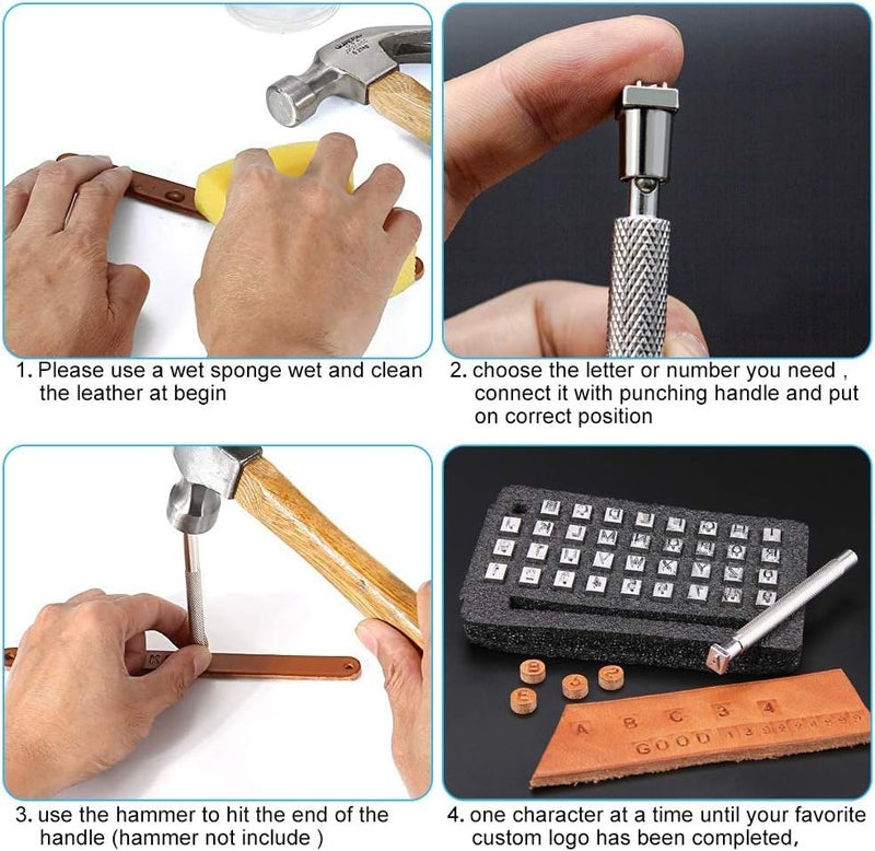 PXBBZDQ Leather Stamps for Leather Working 37 PCS Leather Stamping Kit Contains 10 Numbers and 26 Letters 1/4â€ - Image 3