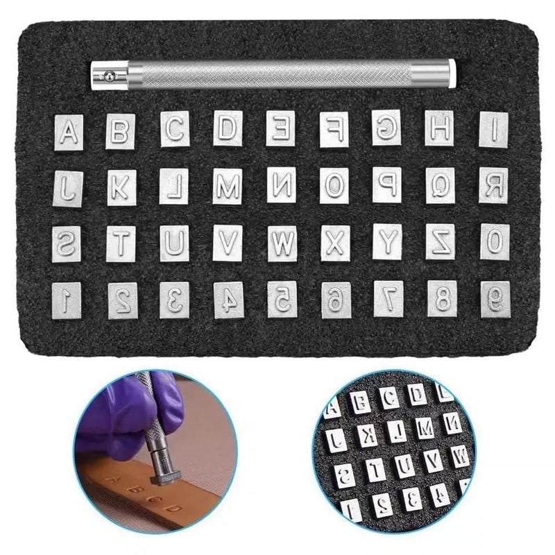 PXBBZDQ Leather Stamps for Leather Working 37 PCS Leather Stamping Kit Contains 10 Numbers and 26 Letters 1/4â€ - Image 1
