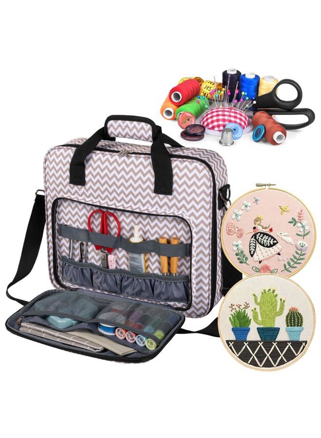 BAGLHER Cross Stitch & Embroidery Organizer Bag - Large Portable Project Storage with 3 Compartments, Travel Friendly Carrying Case for 11.2" Hoops, Threads, Supplies (Stripe) - Image 2