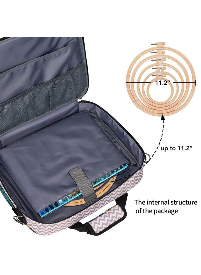 BAGLHER Cross Stitch & Embroidery Organizer Bag - Large Portable Project Storage with 3 Compartments, Travel Friendly Carrying Case for 11.2" Hoops, Threads, Supplies (Stripe) - Image 3