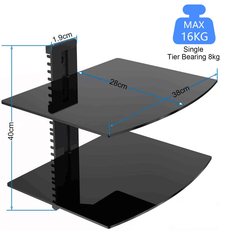 Suptek Glass Floating Shelves, TV Wall Mount with Shelf for DVD Player / PS4 / Cable Boxes/Game Consoles/Sky Box/TV Accessories, Flat Black 2-Tier Wall Mount Bracket - Image 3