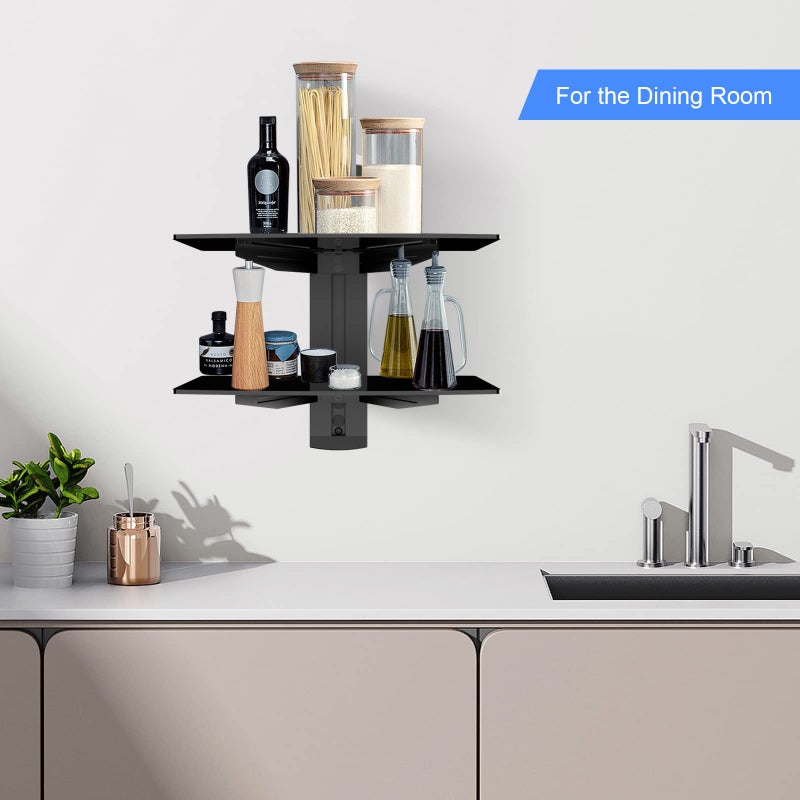 Suptek Glass Floating Shelves, TV Wall Mount with Shelf for DVD Player / PS4 / Cable Boxes/Game Consoles/Sky Box/TV Accessories, Flat Black 2-Tier Wall Mount Bracket - Image 5