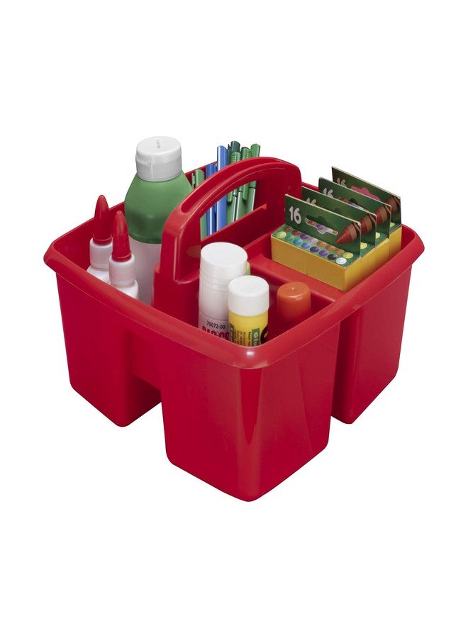 Storex 3-Compartment Small Caddy - Multipurpose Classroom Organizer with Handle, Red, 5-Pack (00949U06C) - Image 1