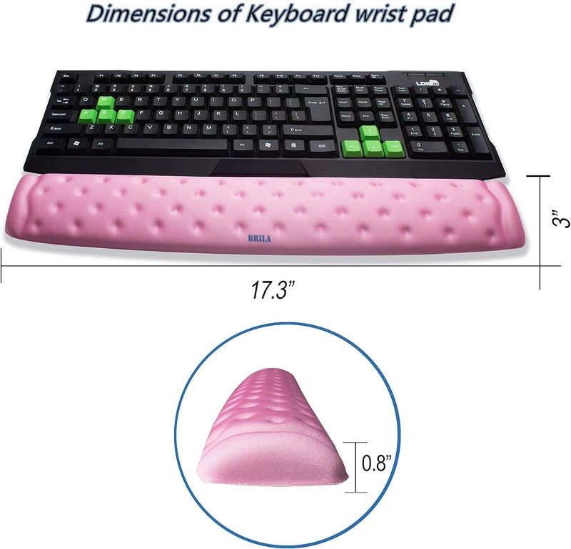 BRILA Memory Foam Mouse & Keyboard Wrist Rest Support Pad Cushion Set for Computer, Laptop, Office Work, PC Gaming - Massage Holes Design - Easy Typing Wrist Pain Relief (Pink Bundle) - Image 4