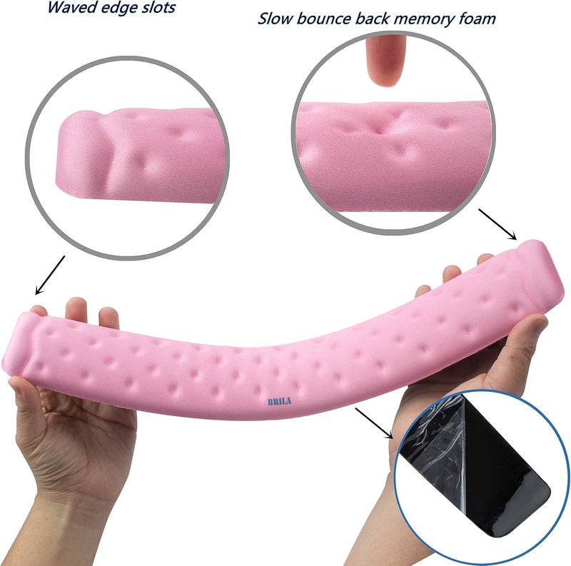 BRILA Memory Foam Mouse & Keyboard Wrist Rest Support Pad Cushion Set for Computer, Laptop, Office Work, PC Gaming - Massage Holes Design - Easy Typing Wrist Pain Relief (Pink Bundle) - Image 3