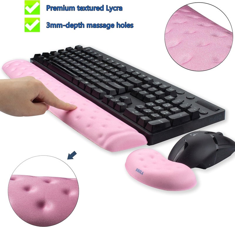 BRILA Memory Foam Mouse & Keyboard Wrist Rest Support Pad Cushion Set for Computer, Laptop, Office Work, PC Gaming - Massage Holes Design - Easy Typing Wrist Pain Relief (Pink Bundle) - Image 2