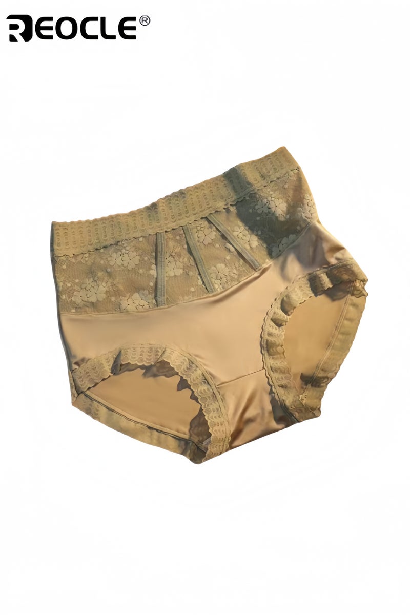 REOCLE Women's High-Cut Brief Underwear Seamless Stretch Full Coverage Briefs High Waisted Tummy Control Lace Panties - Image 1