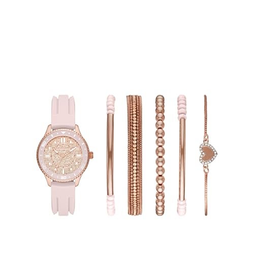 Skechers Women's Quartz Three-Hand Watch & Stackable Bracelet Gift Set, Color: Rose Gold, Blush Pink (Model: SR9061) - Image 1