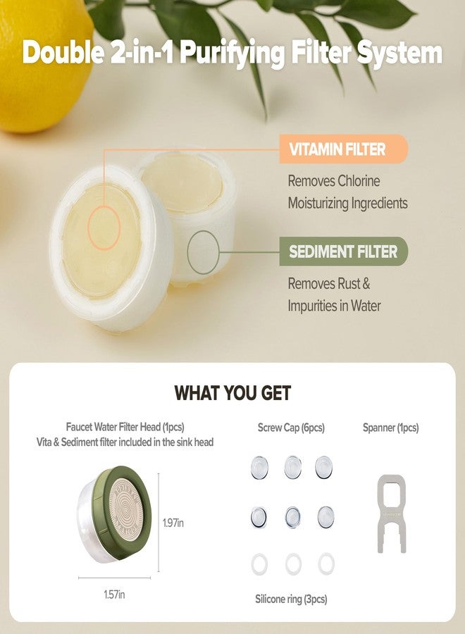 BODIBEAM Water Filter for Sink Faucet, Double-Step Filtration, Vitamin C Gel, NSF Certified, Snowflake Holes - Removes Impurities, Chlorine and Rust - Skin Hydration, Made in Korea, Olive Green - Image 3