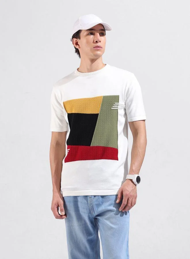 The Indian Garage Co Men Slim Fit Textured Crew Neck Half Sleeves T-Shirt