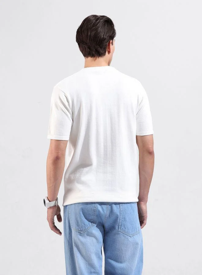 The Indian Garage Co Men Slim Fit Textured Crew Neck Half Sleeves T-Shirt