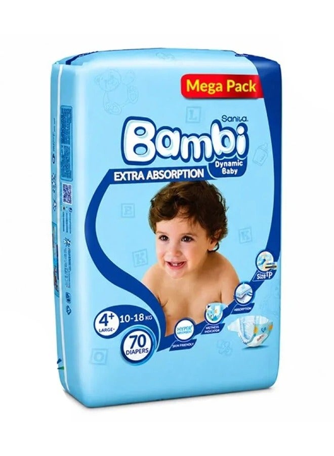 Sanita Bambi Size 4+, Large+, 10-18 Kg, Mega Pack, 70 Diapers