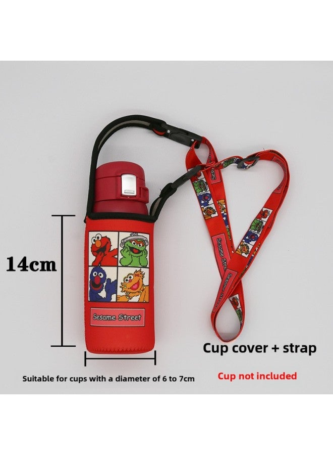 Universal Crossbody Strap Glass Cup Water Bottle Protective Sleeve Insulated Cover Anti-scalding Anti-fall Heat Insulation Bag-Color:Small Red Sesame Street ]-Capacity:501-600ml - Image 1