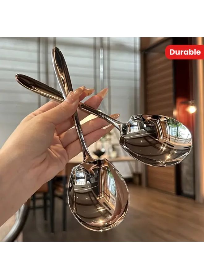 Thick Durable Stainless Steel Long Handle Serving Spoons 5 Pack Silvery - Image 1