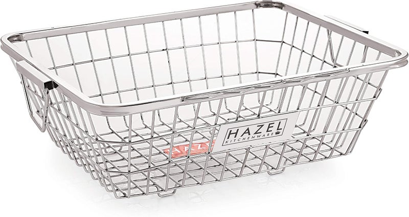 HAZEL Stainless Steel Dish Drainer Bowl Bartan Basket Utensil Drying Rack Rectangle Medium Stand for Kitchen - Image 2