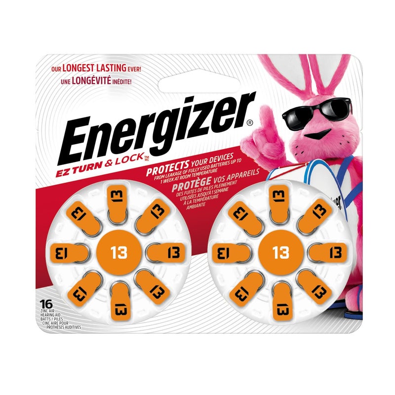Energizer Size 13 Hearing Aid Batteries, Orange Tab Hearing Aid Batteries Size 13, 16 Count - Image 1