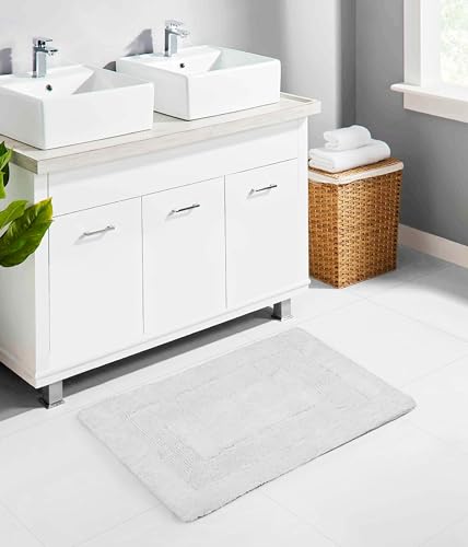 Cotton Craft 2 Piece Reversible Step Out Bath Mat Rug Set 17x24 White, 100% Pure Cotton, Super Soft, Plush & Absorbent, Hand Tufted Heavy Weight Construction, Full Reversible, Rug Pad Recommended - Image 2