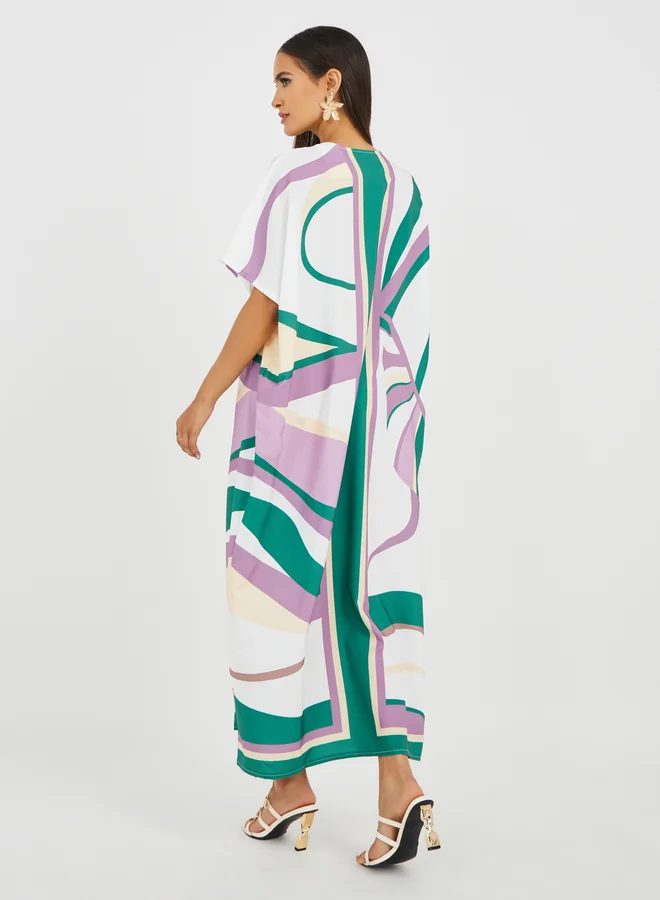 Take Two Take Two All-Over Print V-Neck Kaftan Dress
