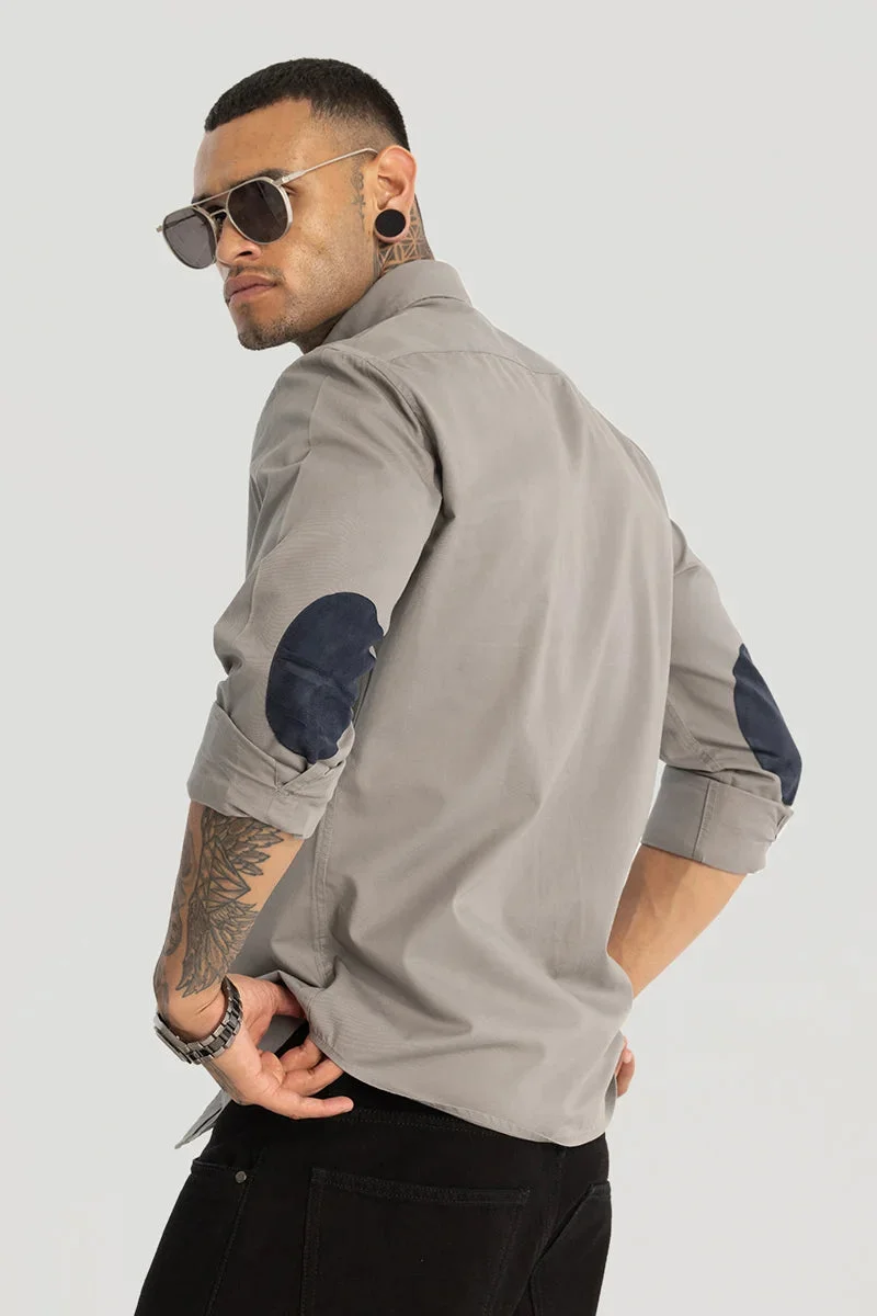 SNITCH Grey Elbow Patch Oxford Shirt