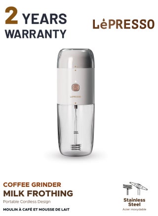 White - 2 in 1 Portable Milk Frother and Coffee Grinder