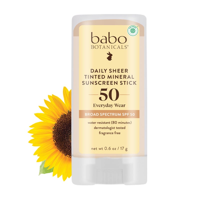 Babo Botanicals Daily Sheer Mineral Tinted Sunscreen Stick SPF50 - Natural Zinc Oxide - For Face - For all ages - EWG Verified - Water Resistant - Fragrance-Free - Image 1