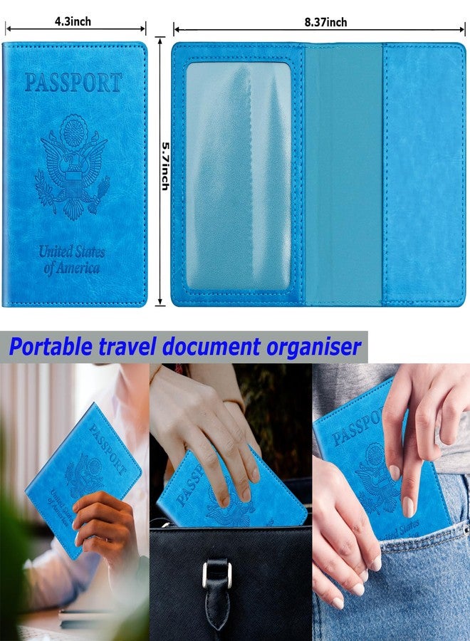 Herain Sky Blue & Red Passport Holder Wallet Cover Case for Family Women Men, Cruise Essentials Travel Must Haves Passport Book Protector - Image 2
