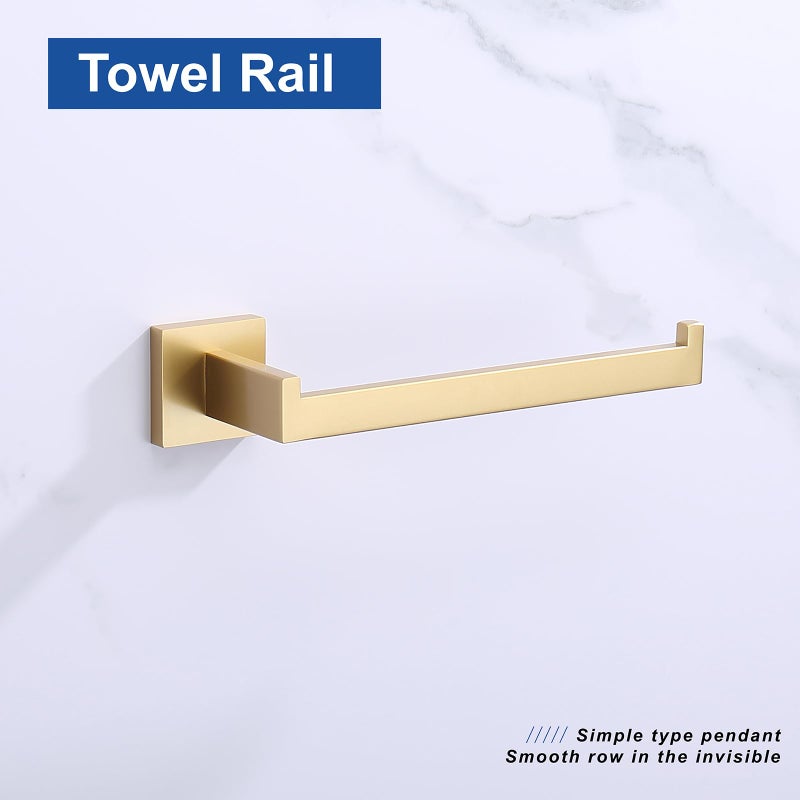 TASTOS Premium Stainless Steel Hand Towel Holder  Square Hand Towel Ring Heavy Duty Wall Mounted Modern Hand Towel Bar for Bathroom Kitchen  Brushed Gold - Image 2