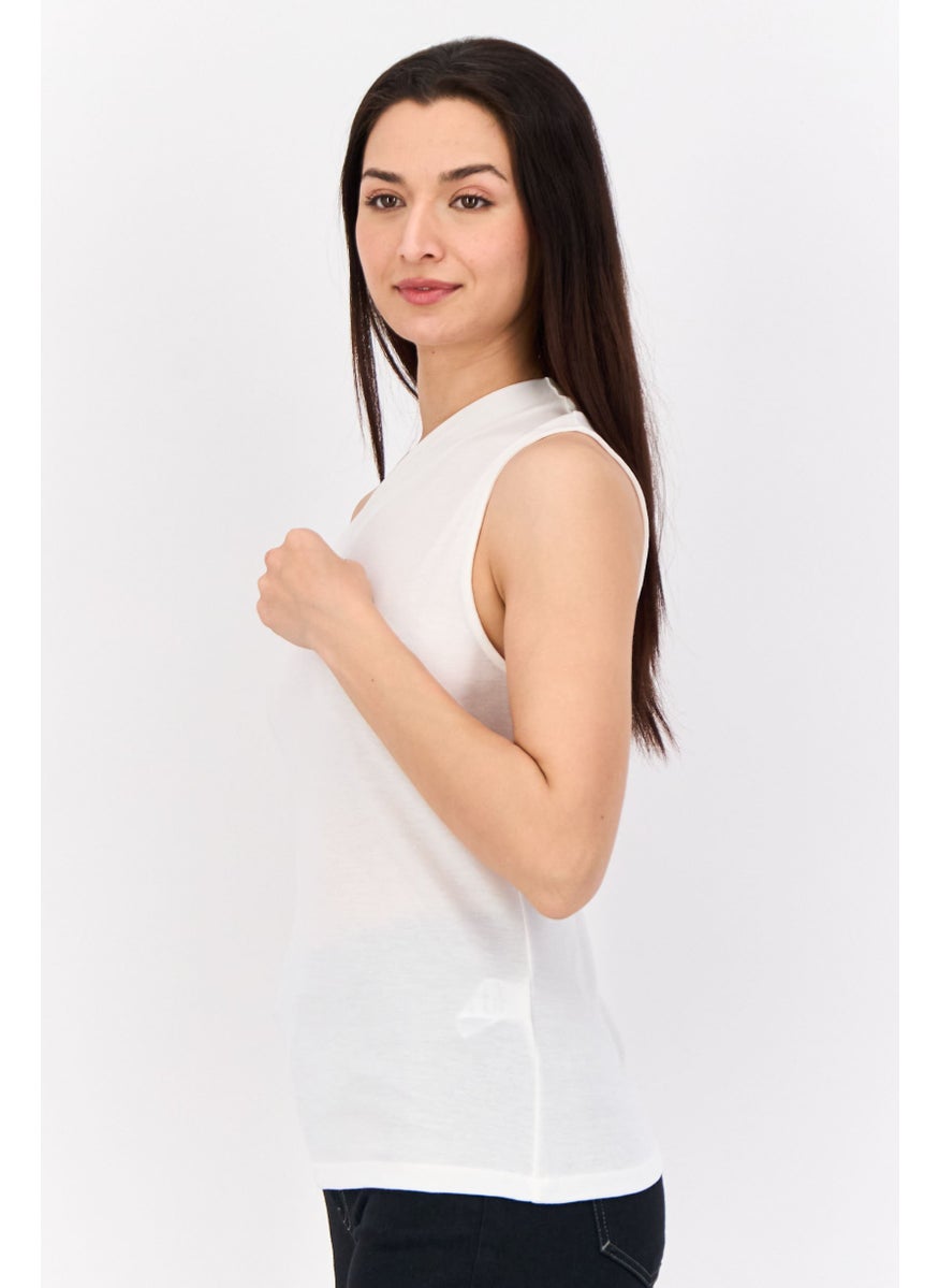 BANANA REPUBLIC Women Asymmetrical Neck One Shoulder Sleeves Plain Top, Off White  - Image 3