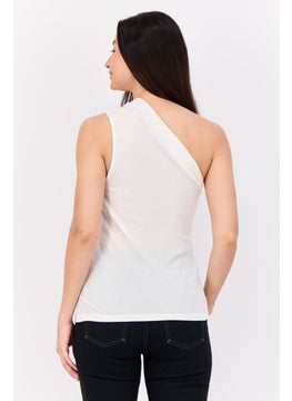 BANANA REPUBLIC Women Asymmetrical Neck One Shoulder Sleeves Plain Top, Off White  - Image 2