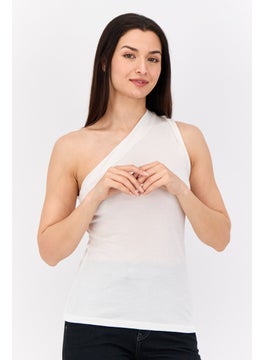 BANANA REPUBLIC Women Asymmetrical Neck One Shoulder Sleeves Plain Top, Off White  - Image 1