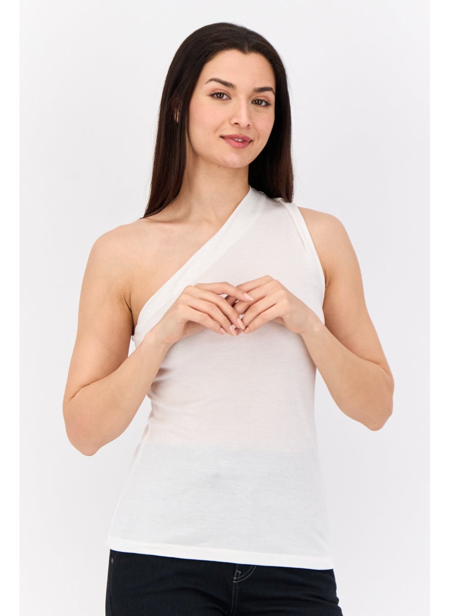 BANANA REPUBLIC Women Asymmetrical Neck One Shoulder Sleeves Plain Top, Off White  - Image 1