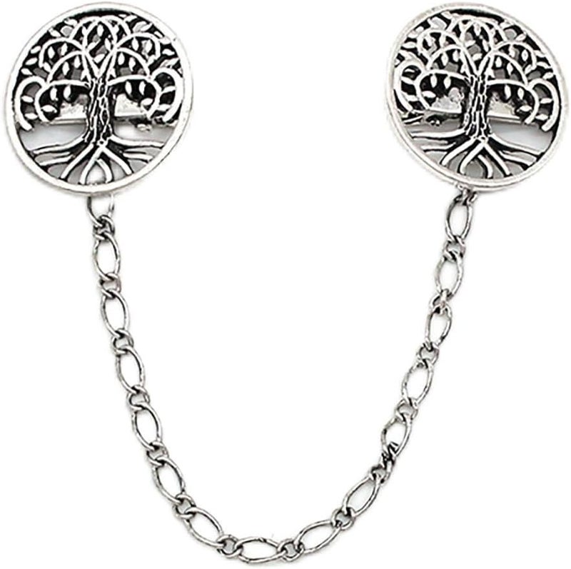 Alloy sweater chain clip, fashion cardigan brooch, clothing fixing buckle, retro sweater shawl clip, elegant clothing accessories [Tree of Life] - Image 1