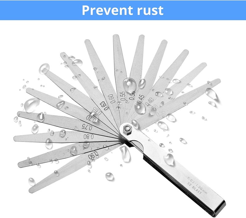CAMWAY Feeler Gauge Set, Stainless Steel Metric/Inch 32-Piece Tapered Feeler Gauge and 16-Piece Bent Feeler Gauge 45º Blades Offset for Measuring Gap Width/Thickness Measuring Tools - Image 4